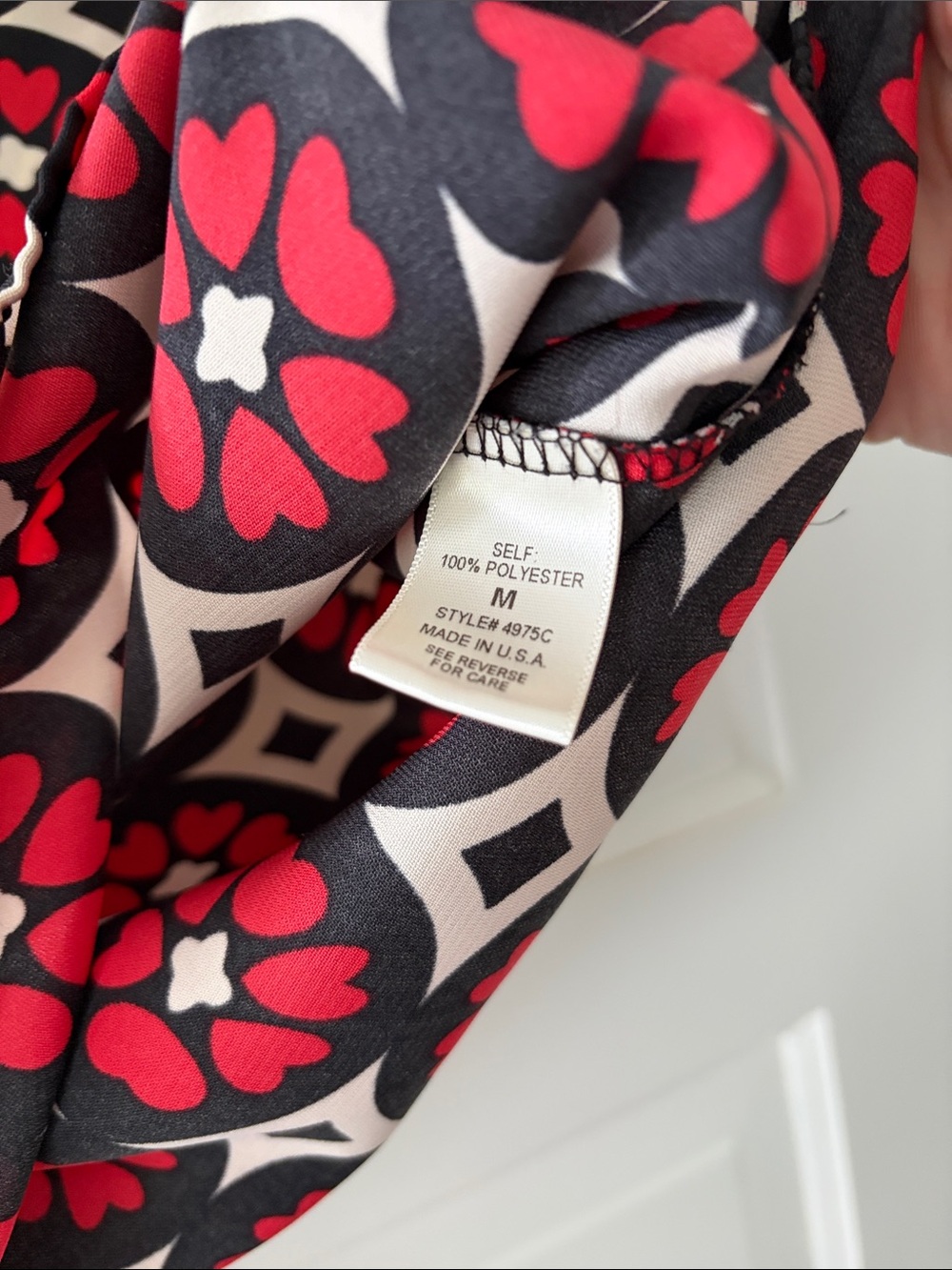 Freeway Geometric Floral Split-Neck Top in Black, Red & Cream - Picture 4 of 4